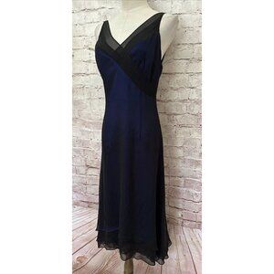 Rimini Womens 4 Sleeveless 100% Silk Cocktail Midi Dress Sheer Layered Tiers